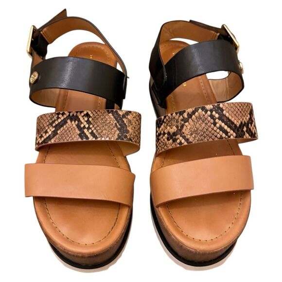 Tommy Hilfiger Eanda Platform Sandals Black Snakeskin Cognac Size 8 - Picture 2 of 9